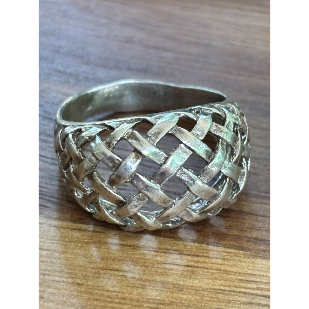 Vintage Estate Unbranded Open Basket Weave Aged 925 Sterling Silver Size 9.5